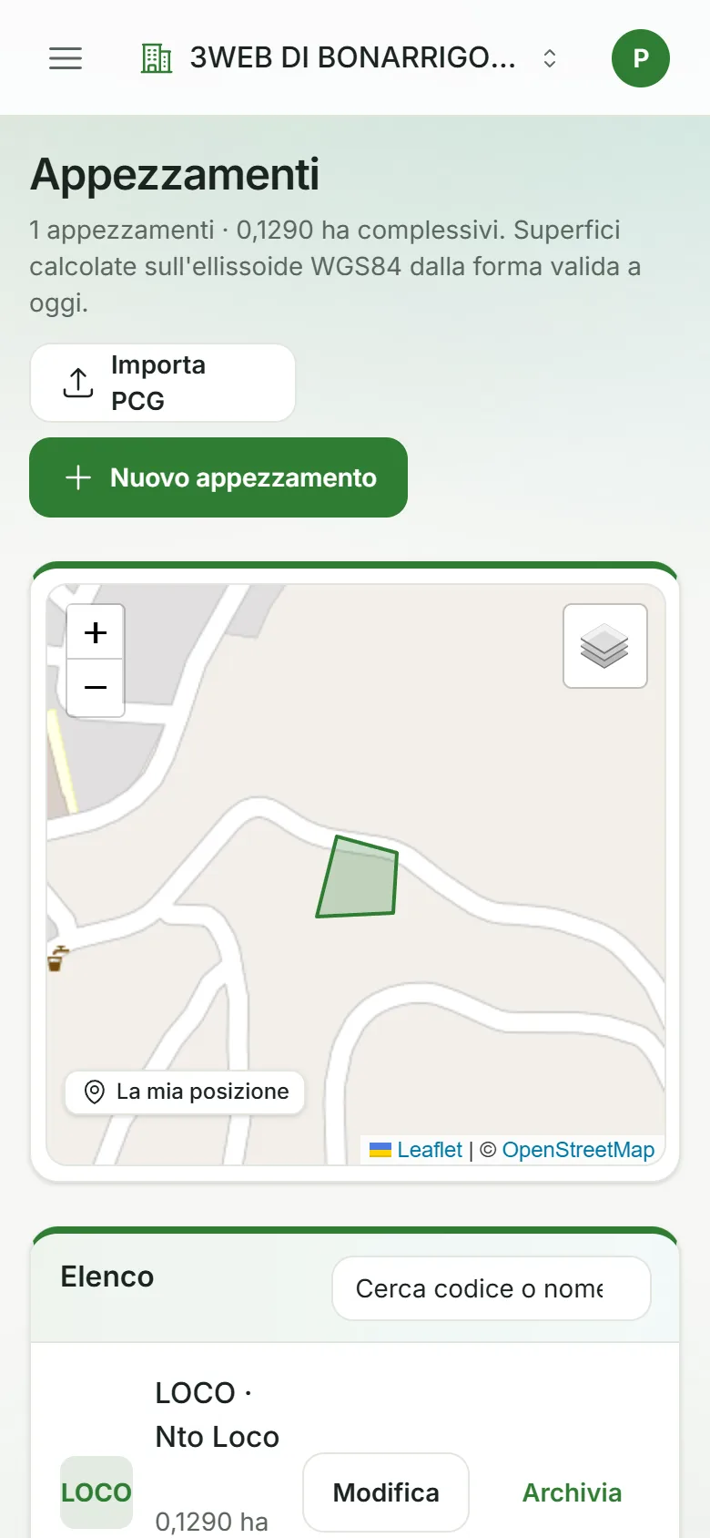 manuale quaderno di campagna - Pagina Appezzamenti di qterro su smartphone