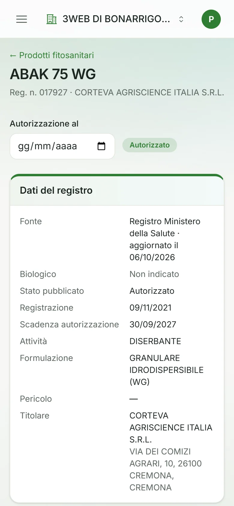 prodotti fitosanitari autorizzati