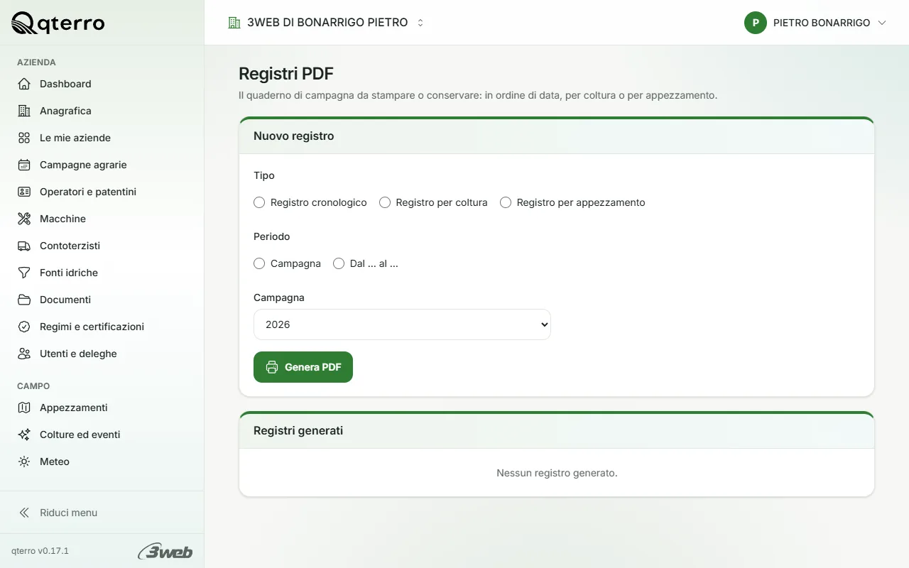 Pagina Registri di qterro su computer con il registro dei trattamenti in PDF