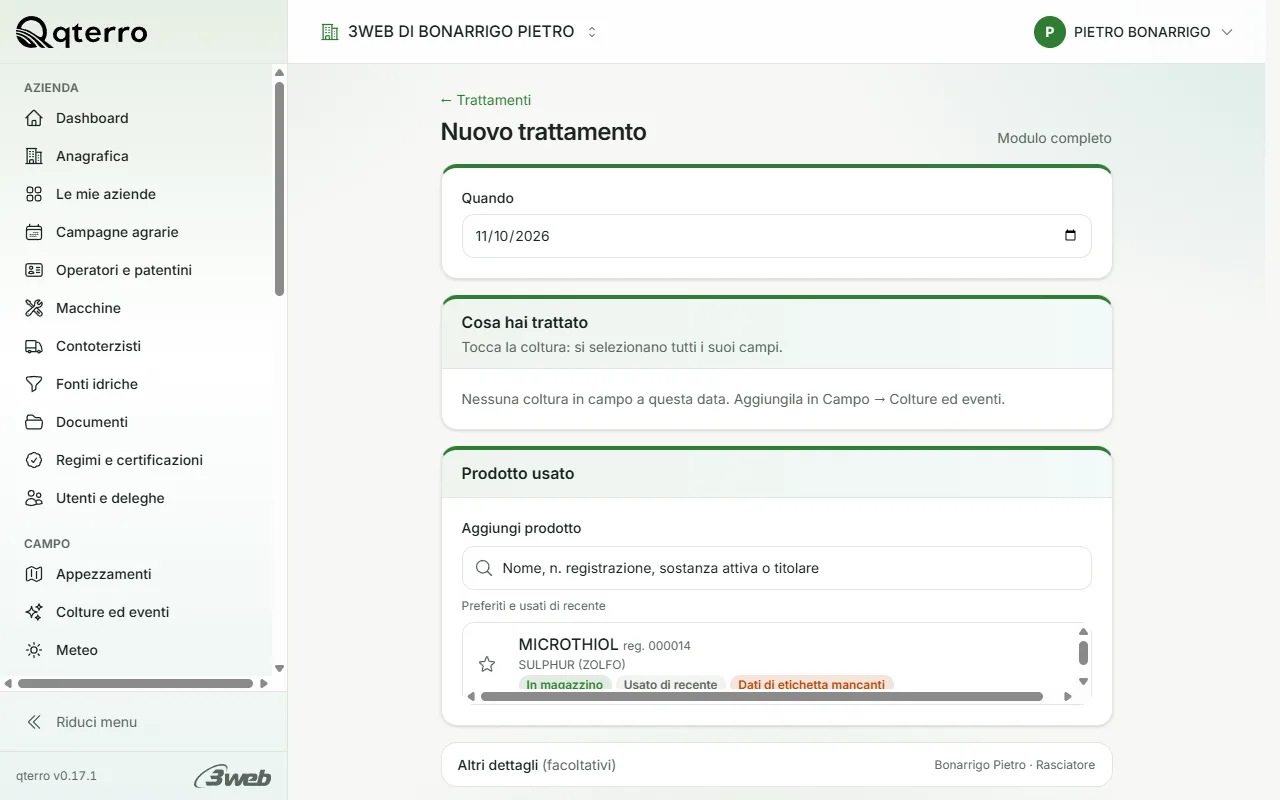Schermata Nuovo trattamento di qterro su computer