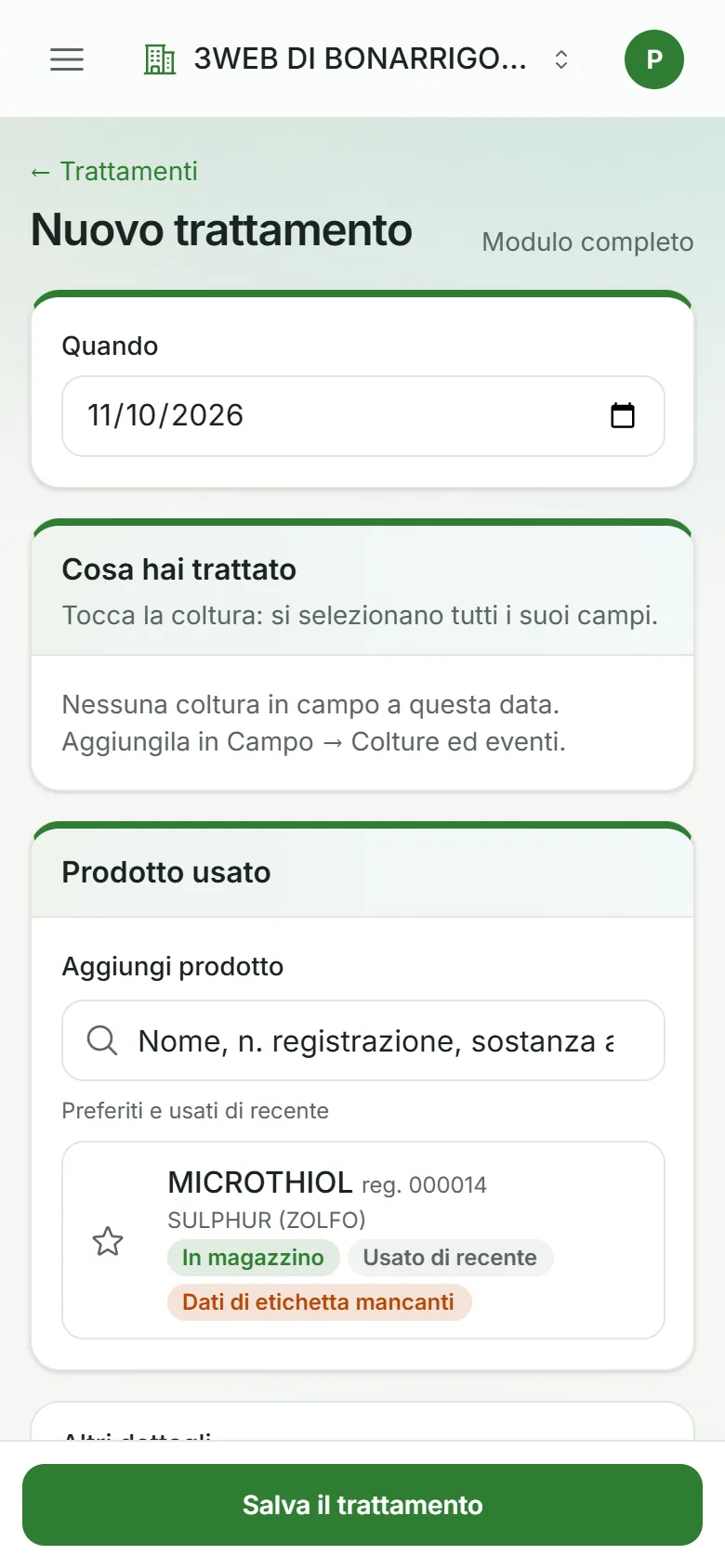 Schermata Nuovo trattamento di qterro su smartphone